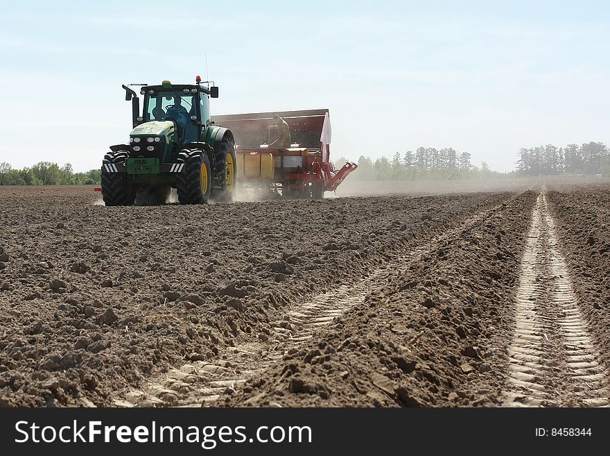 Combine in the field during sowing.