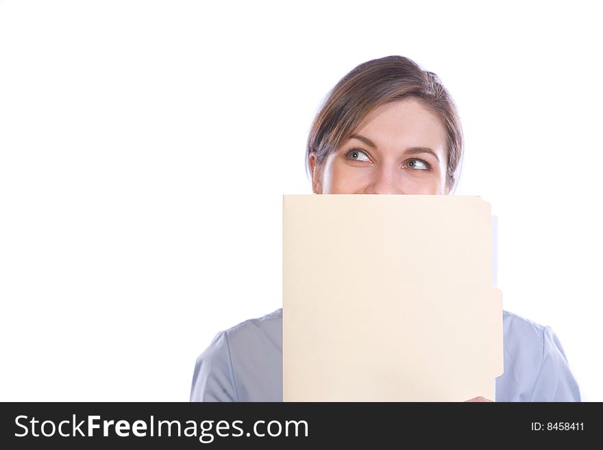 Business Woman Eyes Looking Over Folder