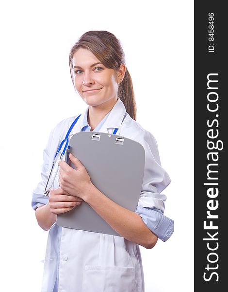 Woman doctor holding chart