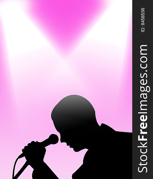 Man singing in the light on a colorful background. Man singing in the light on a colorful background