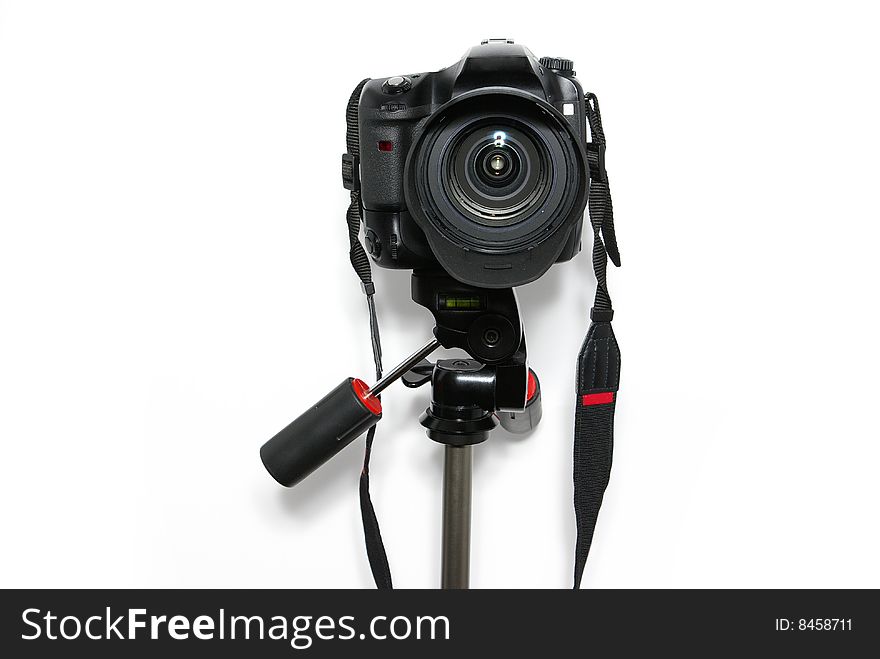Black digital camera isolated on a white