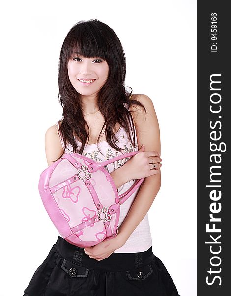 Asian girl with pink handbag