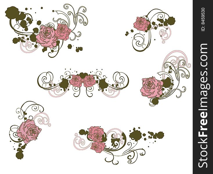 Set of floral design elements