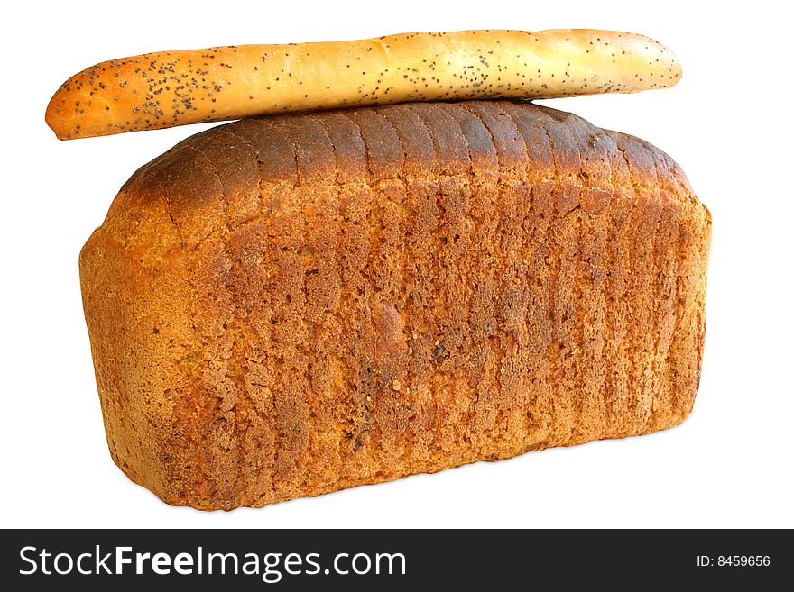 The cut loaf of bread with reflaction isolated on white