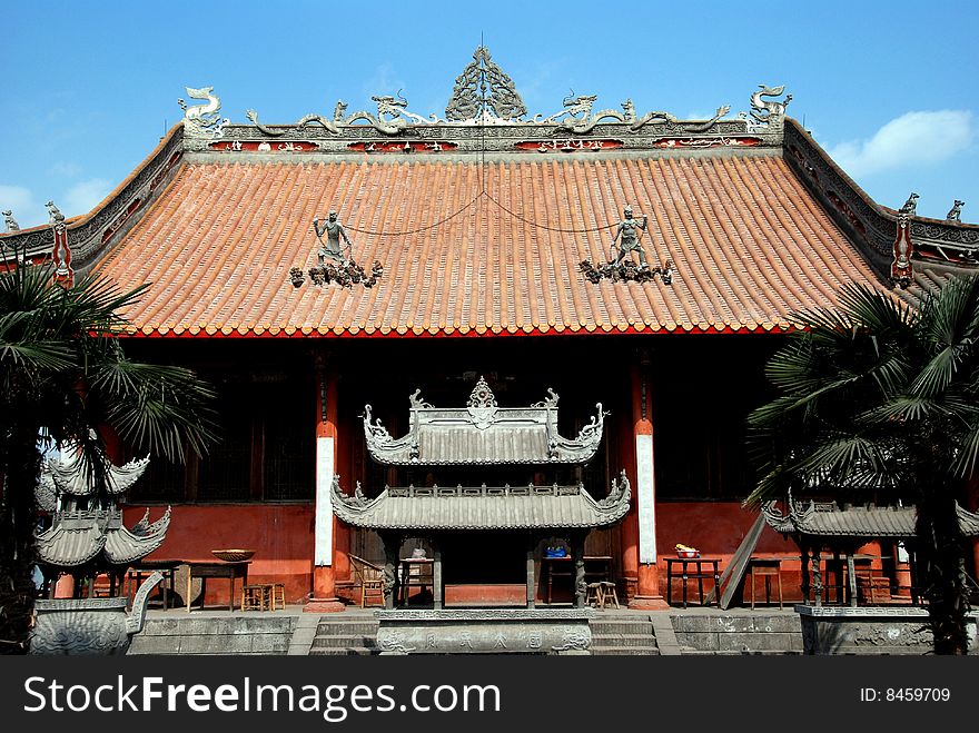 Three incense braziers stand in the courtyard in front of the beautiful Shi Fo Buddhist Temple in Pengzhou, Sichuan Province, China - Lee Snider Photo. Three incense braziers stand in the courtyard in front of the beautiful Shi Fo Buddhist Temple in Pengzhou, Sichuan Province, China - Lee Snider Photo.