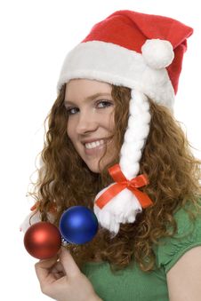 Christmas, Red Haired Teenager With Decoration Stock Image