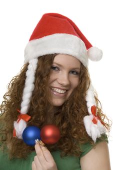 Christmas, Red Haired Teenager With Decoration Royalty Free Stock Photos