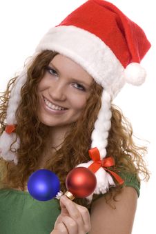 Christmas, Red Haired Teenager With Decoration Royalty Free Stock Photos