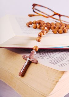 Open Bible With Rosary And Glasses Stock Image Open Bible With Rosary And Glasses Stock Image