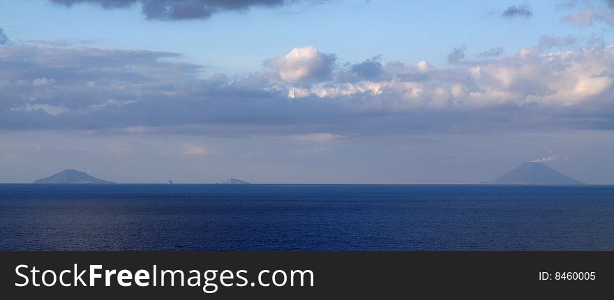 Volcanic islands in Mediterranean sea.