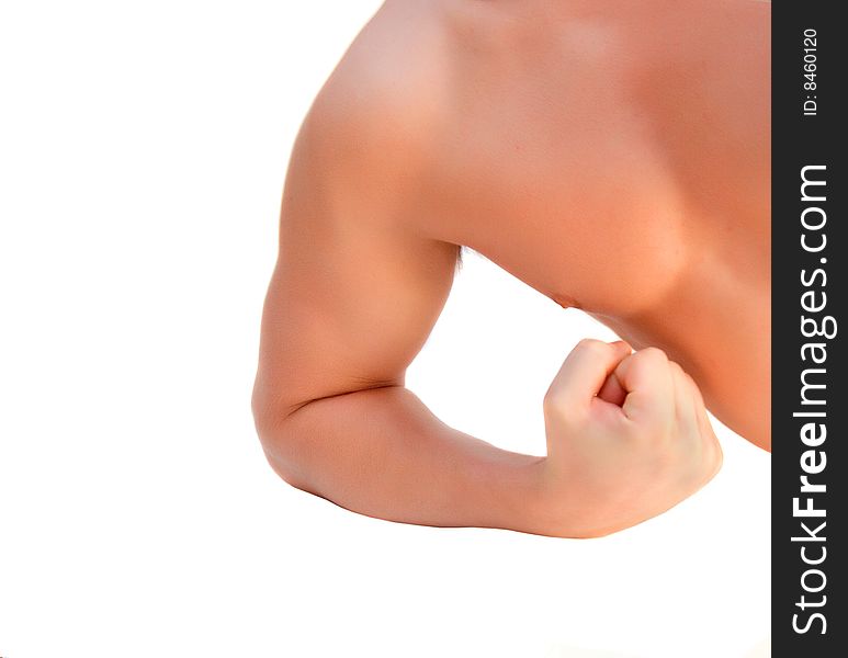 Strong bicep isolated over white