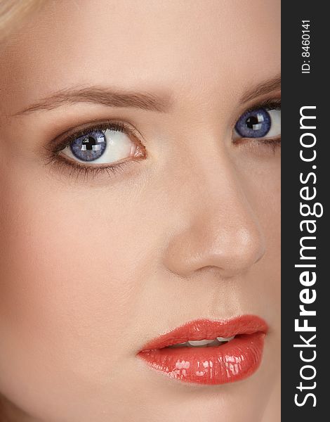 Close-up of fashions model with very red lips