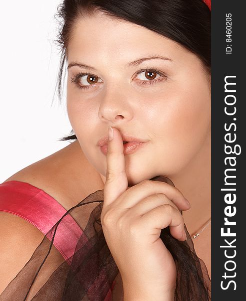 Female model showing you to keep quiet. Female model showing you to keep quiet