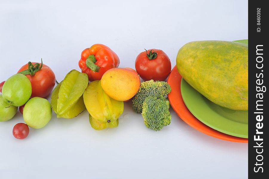 Colorful fresh group of fruits and vegetables