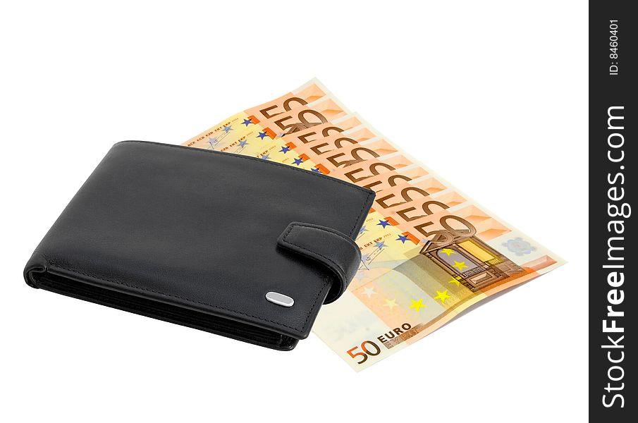 Euro banknotes and purse close up