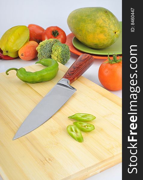 Kitchen knife and each kind of vegetables. Kitchen knife and each kind of vegetables