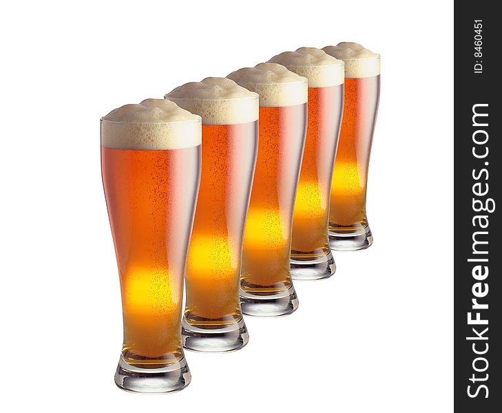 Lot of beer glass over white