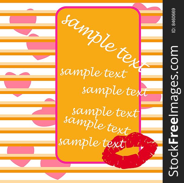 Vector valentine flyer with lips & hearts. Vector valentine flyer with lips & hearts