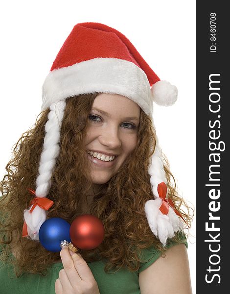 Christmas, red haired teenager with decoration
