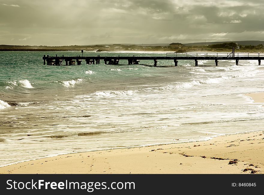 Sea-bridge on a lonely beach in australia