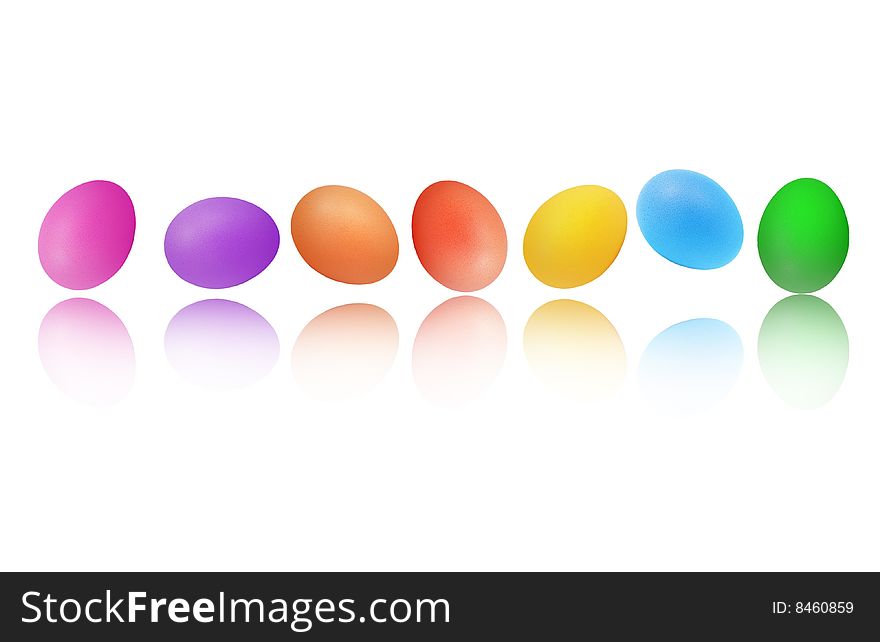Colorful easter eggs and reflection of them