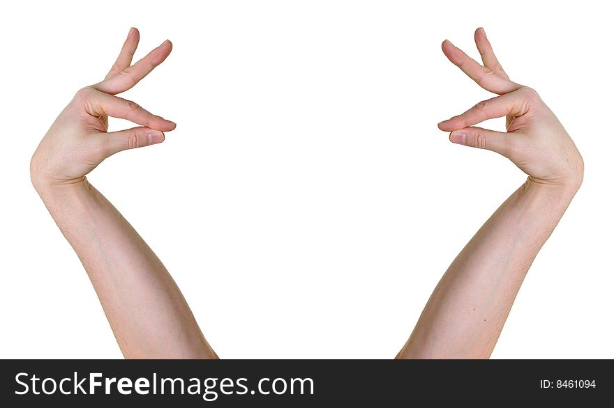 Hands in oriental gesture isolated on white background