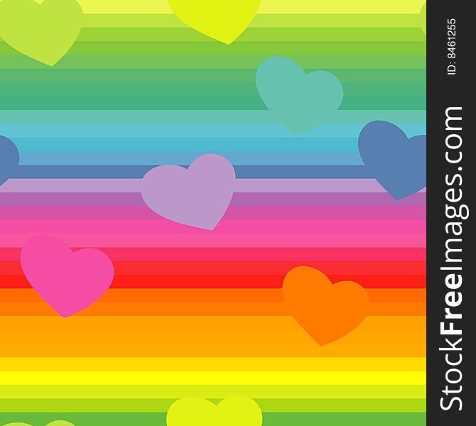 Seamless background with the rainbow colors and a heart symbol. Seamless background with the rainbow colors and a heart symbol