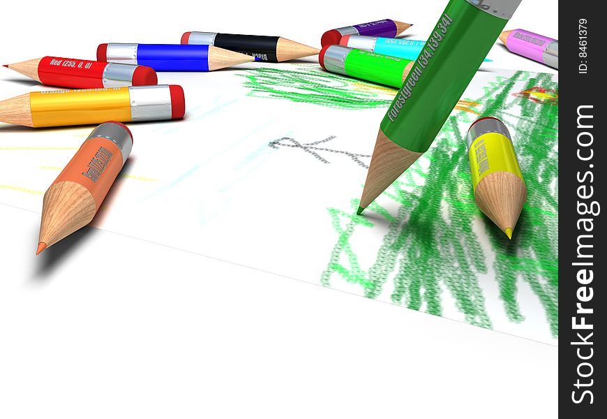Color pencils with RGB values drawing a picture. Color pencils with RGB values drawing a picture