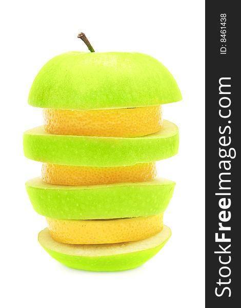 Sliced apple and lemon isolated on white background. Sliced apple and lemon isolated on white background.