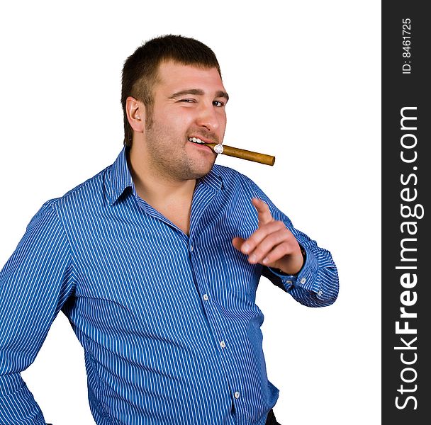 Man with cigar isolated over white with clipping path