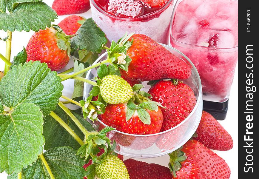 Ripening  strawberry  and dessert  from  frozen fruits. Ripening  strawberry  and dessert  from  frozen fruits