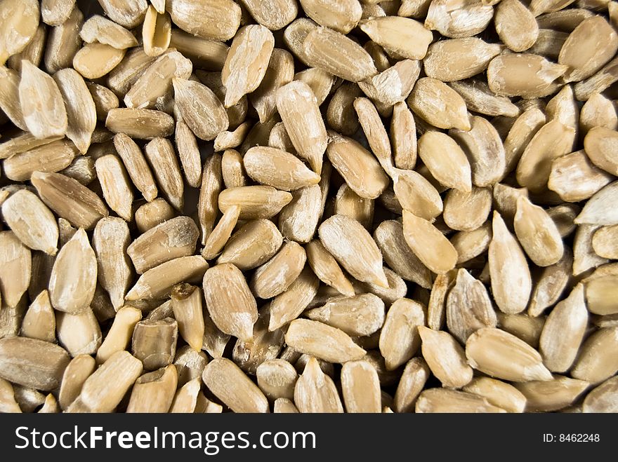 Background from refined sunflower seeds close-up