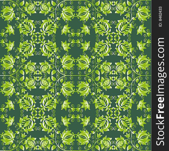 Wallpaper with ornate green flowers. Wallpaper with ornate green flowers.