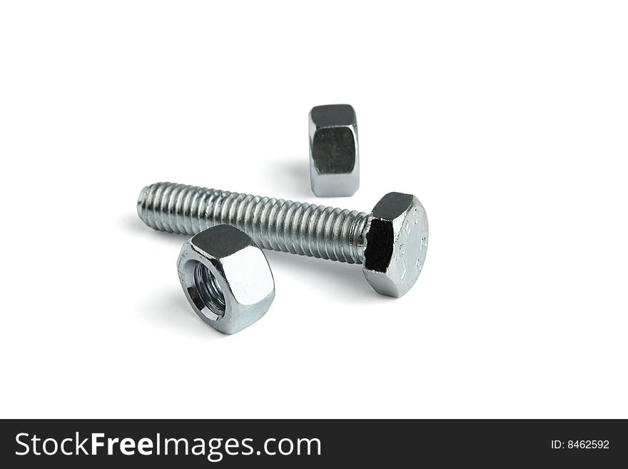 Bolt and screw nuts, on white background