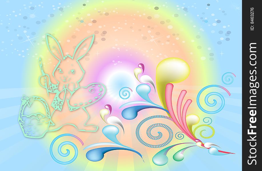 Easter illustration with a bunny and egg on colorful background. Easter illustration with a bunny and egg on colorful background