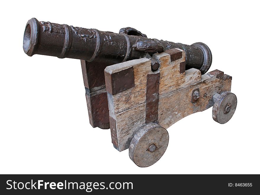 Ancient cannon isolated over white with clipping path.