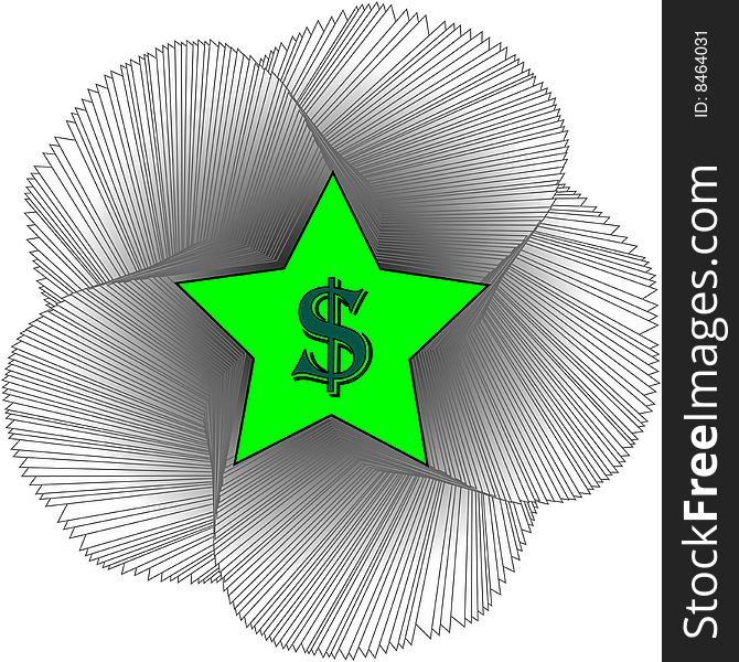 Dollar sign within a star with many sheets of paper spirals. Dollar sign within a star with many sheets of paper spirals