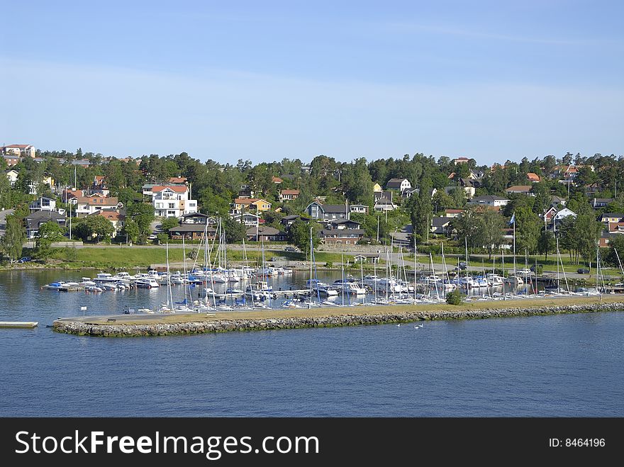 Harbor and boats in Stockholm, Sweden during the summer. Harbor and boats in Stockholm, Sweden during the summer