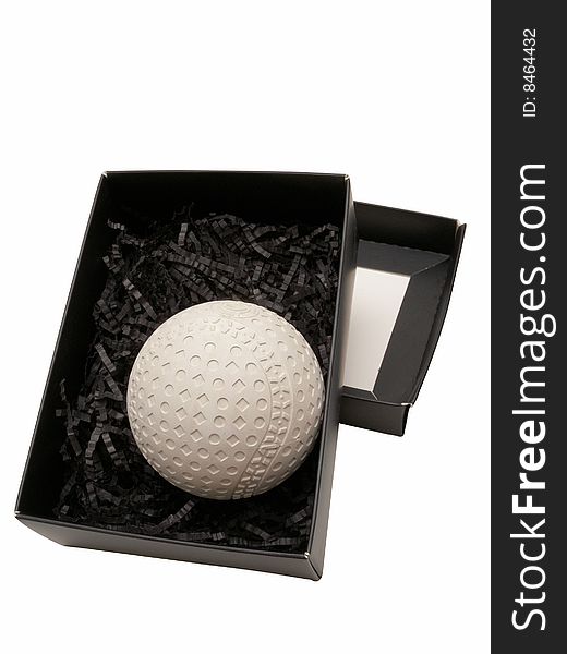 Black box with a ball on white background