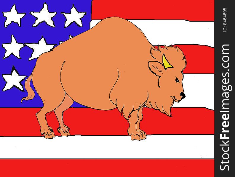 American bison on the American flag. American bison on the American flag