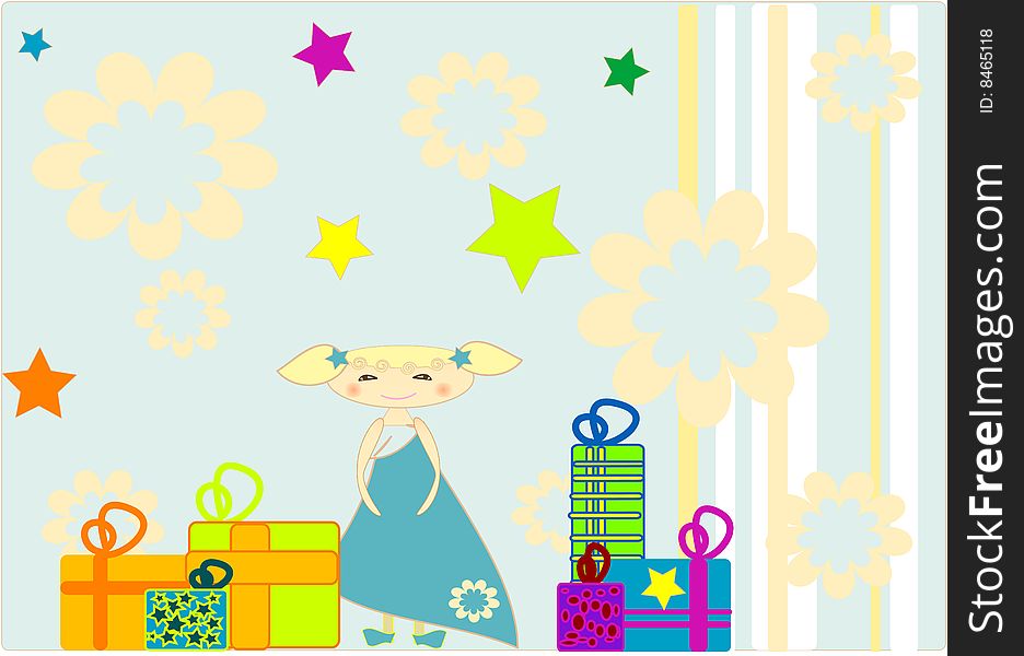 Girl with gifts. Vectors illustration