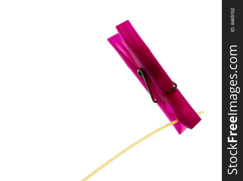 A clip of spaghetti in a pink and white background isolated