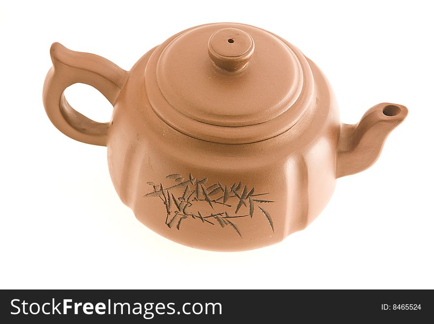 Oriental clay tea kettle for tea ceremony. Oriental clay tea kettle for tea ceremony