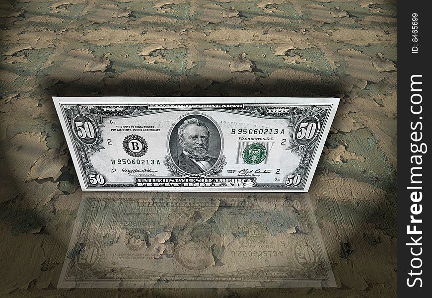 American money note on a stone surface