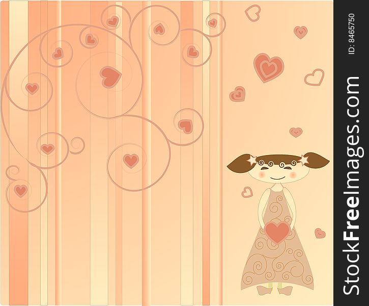 The girl on the pink background with hearts. Vectors illustratio