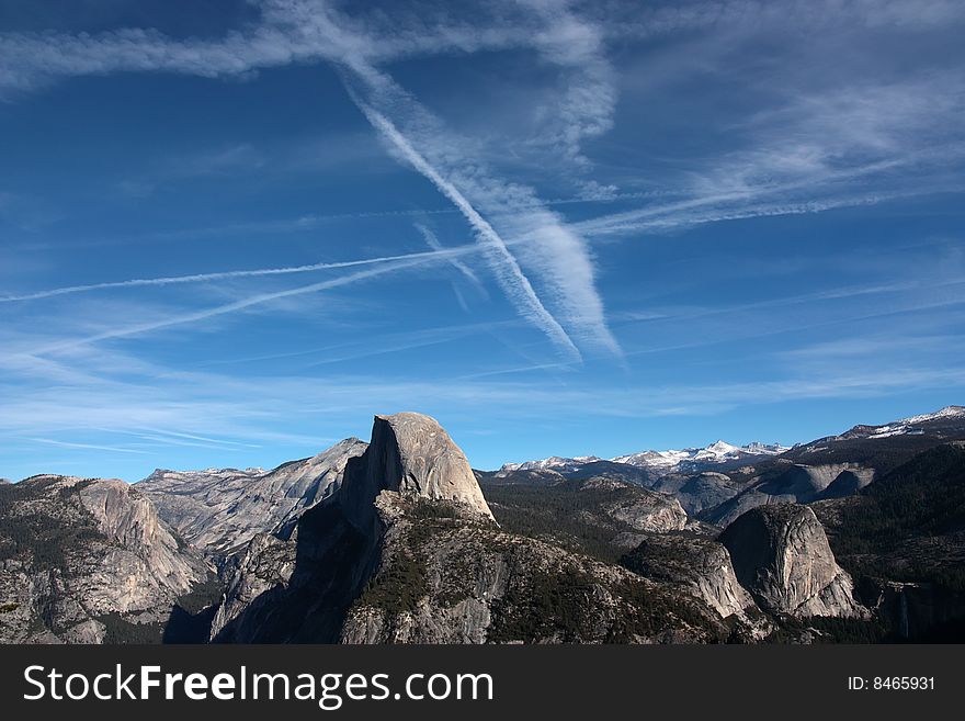 Yosemite National Park panorama focusing on the Half Dome, California (USA). Yosemite National Park panorama focusing on the Half Dome, California (USA)