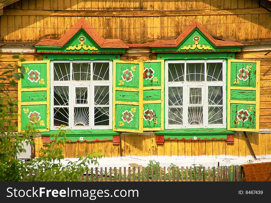 Window of the house in the Siberian village
