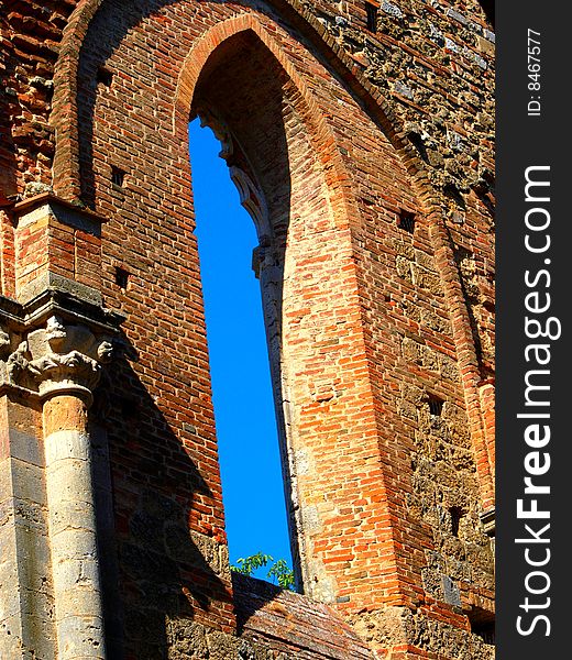 A window of San Galgano abbey in Tuscany. A window of San Galgano abbey in Tuscany