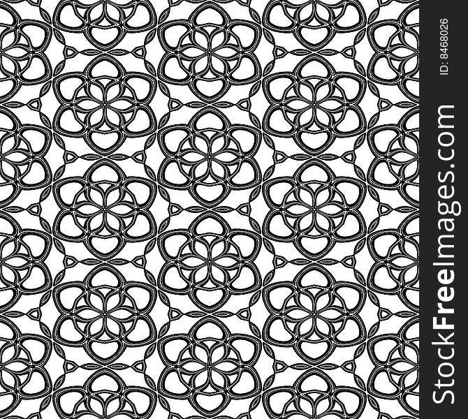 Seamless texture of metallic retro flower shapes on white. Seamless texture of metallic retro flower shapes on white