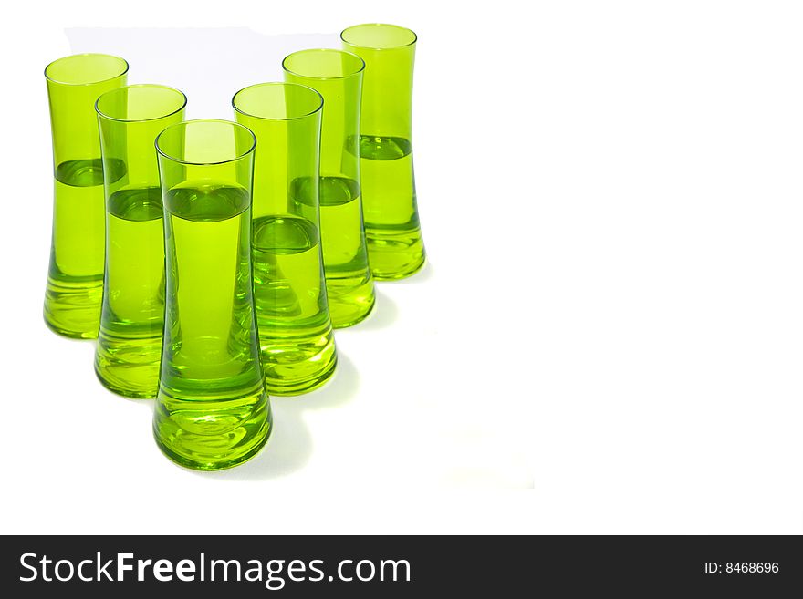 Group of glasses filled with water. Isolated on white.